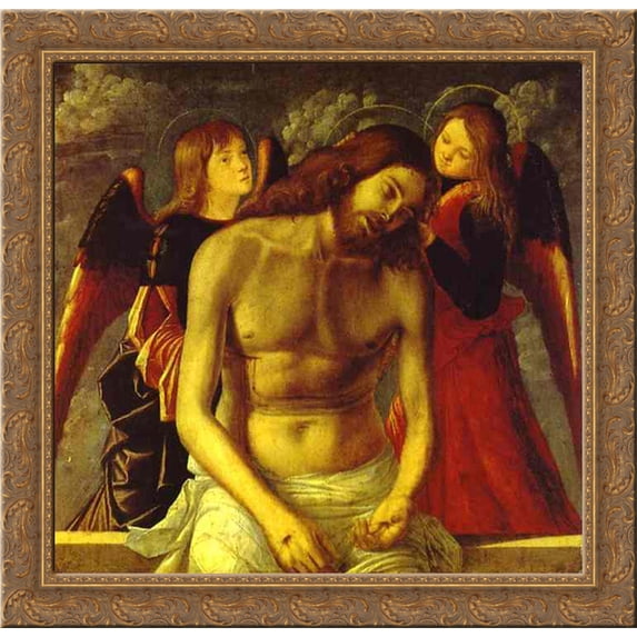 The Dead Christ Supported by Angels. 20x20 Gold Ornate Wood Framed Canvas Art by Vittore Carpaccio