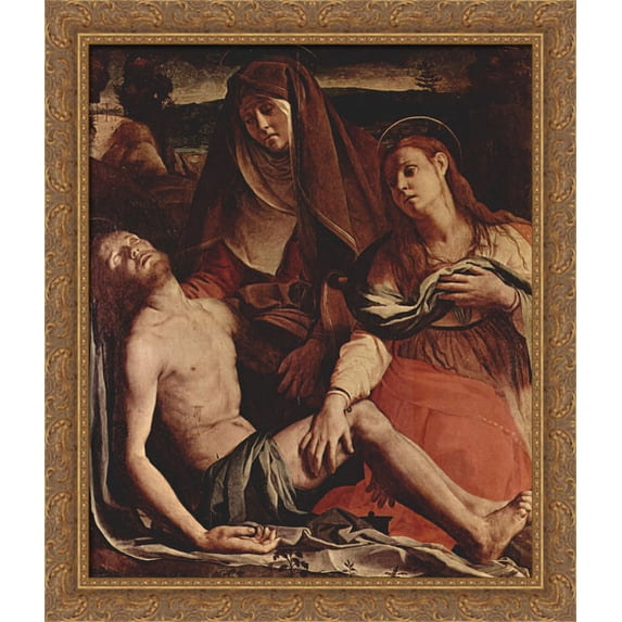 The Dead Christ with the Virgin and St. Mary Magdalene 28x32 Large Gold Ornate Wood Framed Canvas Art by Agnolo Bronzino
