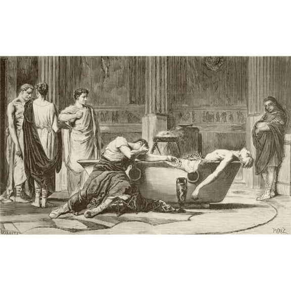 The Death Of Roman Philosopher Seneca. Lucius Annaeus Seneca 4 Bc To 65 Ad. From A 19Th Century Illustration.