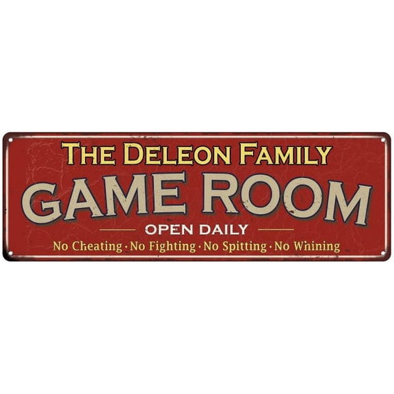 The Deleon Family Red Game Room Metal 8x24 Sign 108240038492
