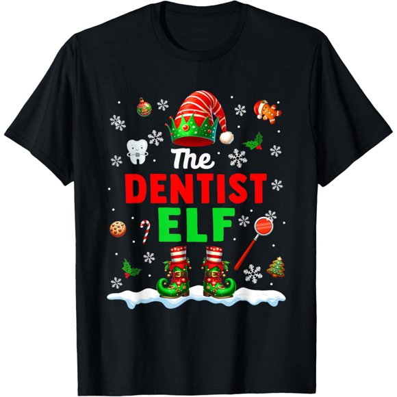The Dentist Elf Christmas Job Team Matching Funny Party T-Shirt