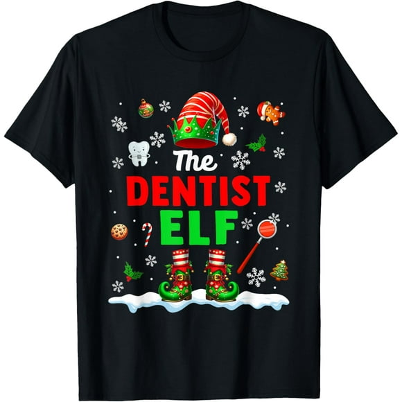 The Dentist Elf Christmas Job Team Matching Funny Party T-Shirt