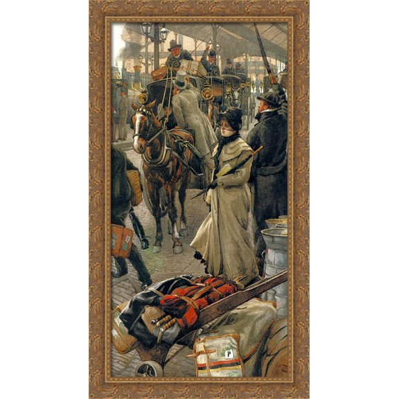 The Departure Platform, Victoria Station 22x40 Large Gold Ornate Wood Framed Canvas Art by James Tissot