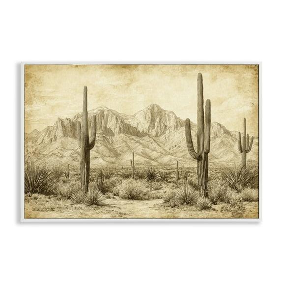Stupell Industries The Desert Sepia Landscape White Framed Giclee Art, design by Petal Prints Design