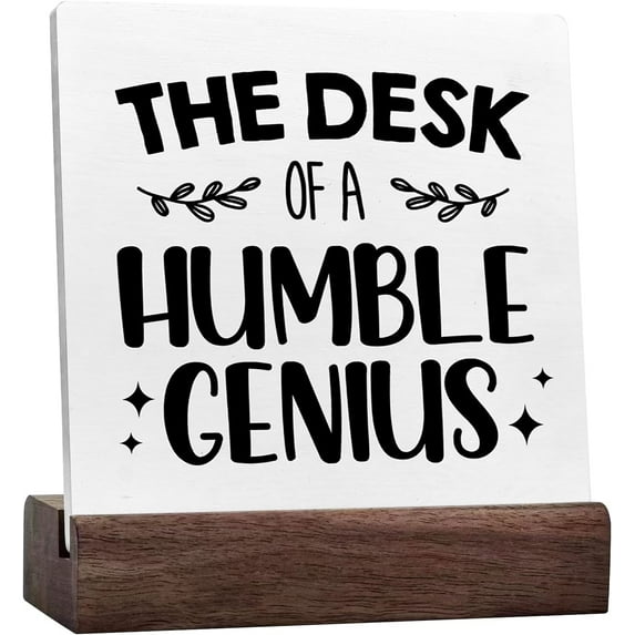 The Desk Of A Humble Genius Ceramic Desk Sign Desk Decor,Funny Humor Ceramic Table Plaque Sign Desk Decor For Home Office Shelf Table Decor Decorations