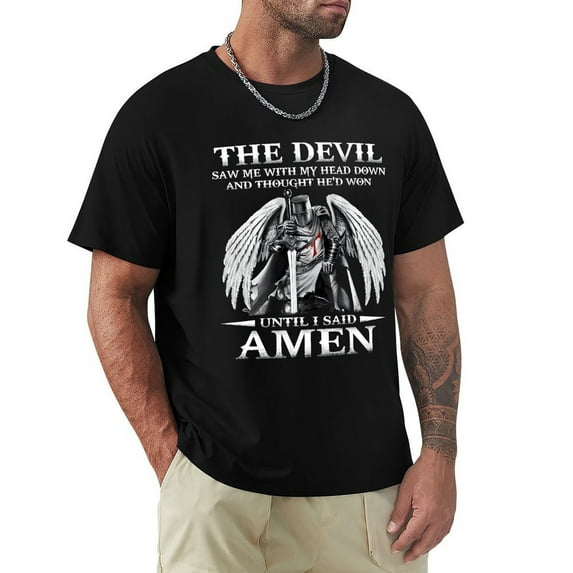 The Devil Saw Me With My Head Down Chic Men's Cotton Short Sleeve HD Print Tee for Casual T-Shirt Crew Neck Top Black 3XL