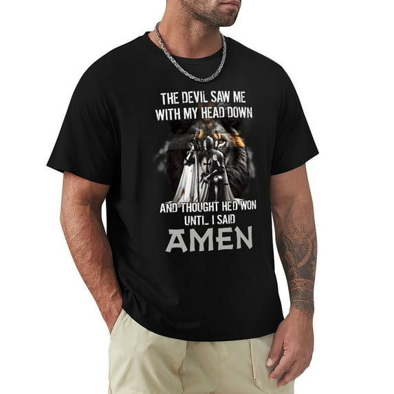 The Devil Saw Me With My Head Down Classic Men's Cotton Short Sleeve HD Print Tee for Casual T-Shirt Crew Neck Top Black M