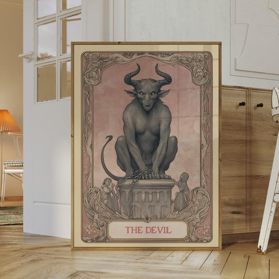 The Devil Tarot Card Print: Vintage Art Nouveau Occult Decor #2714, Stretched Canvas Size 12x18