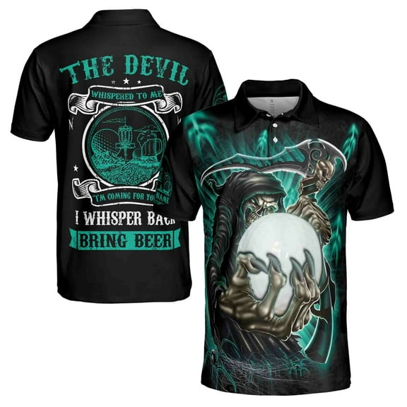 The Devil Whispered Bring Beer Skeleton Golfer Team Golf Men's Polo Shirt S-5XL