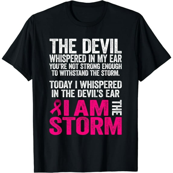 The Devil Whispered In My Ear Breast Cancer Awareness T-ShirtMen and women, White Black T-shirt, size: Extra large S-1911XL