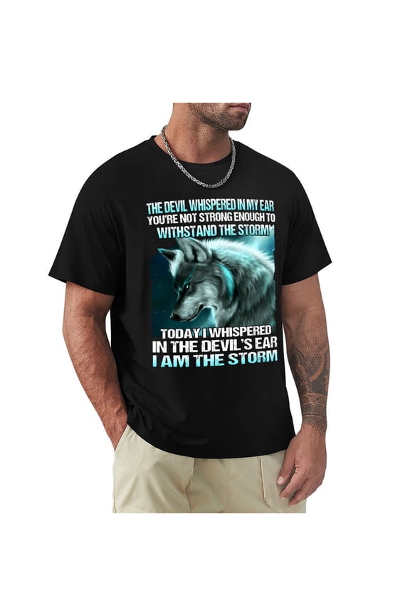The Devil Whispered in My Ear Men's HD Print Classic Short Sleeve T-Shirts Black Large