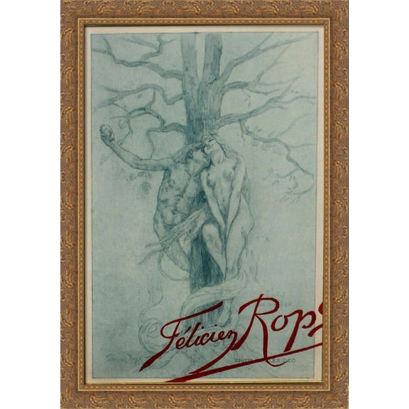 The Devil and Eve in the Garden of Eden 28x40 Large Gold Ornate Wood Framed Canvas Art by Felicien Rops