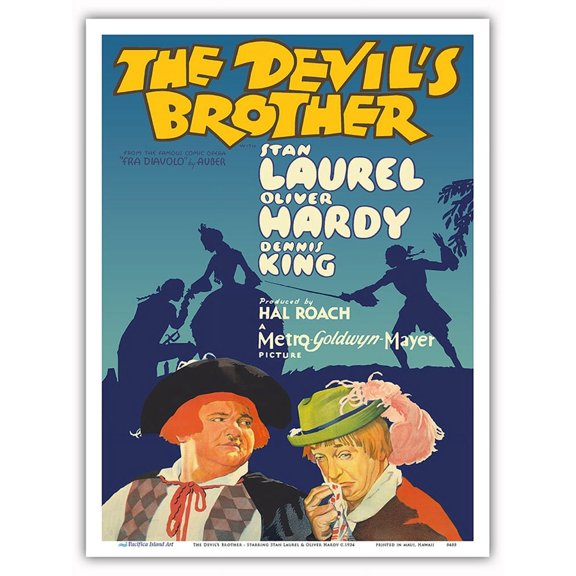The Devil's Brother - Starring Stan Laurel & Oliver Hardy - Comic Opera (Fra Diavolo) by Auber - Vintage Film Movie Poster c.1934 - Master Art Print (Unframed) 9in x 12in