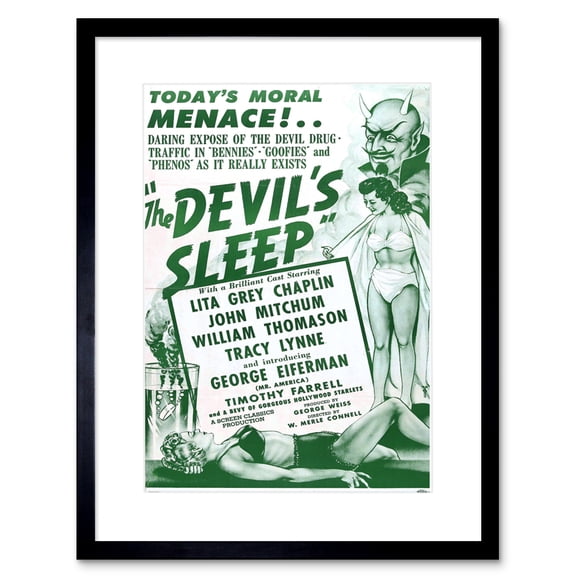 The Devils Sleep Bennies Phenos Drugs 1950's Green Framed Wall Art Print