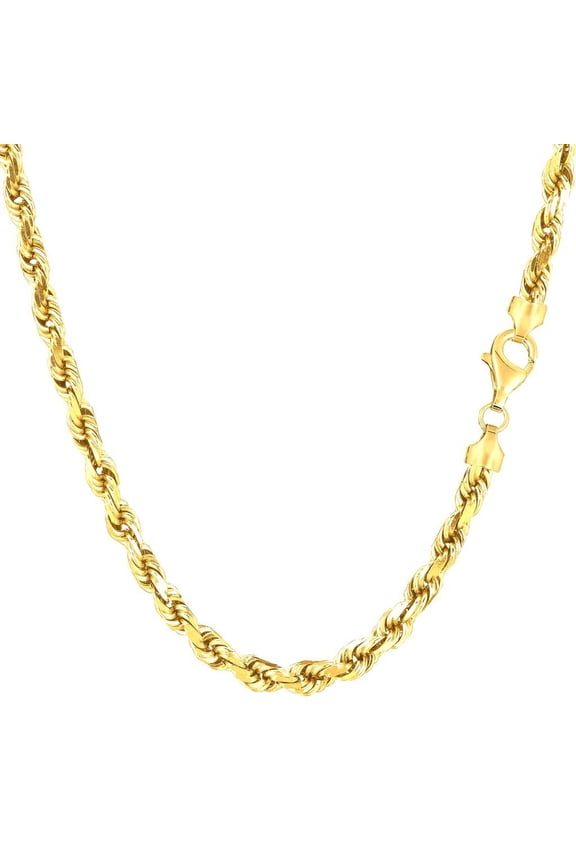 The Diamond Deal 10k REAL Yellow Gold 4mm Shiny Hollow Rope Chain Necklace for Pendants and Charms with Lobster-Claw Clasp (8", 20" 22" or 24 inch)
