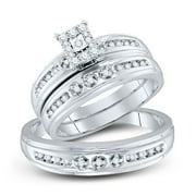 The Diamond Deal 10kt White Gold His Hers Round Diamond Cluster Matching Wedding Set 1/3 Cttw