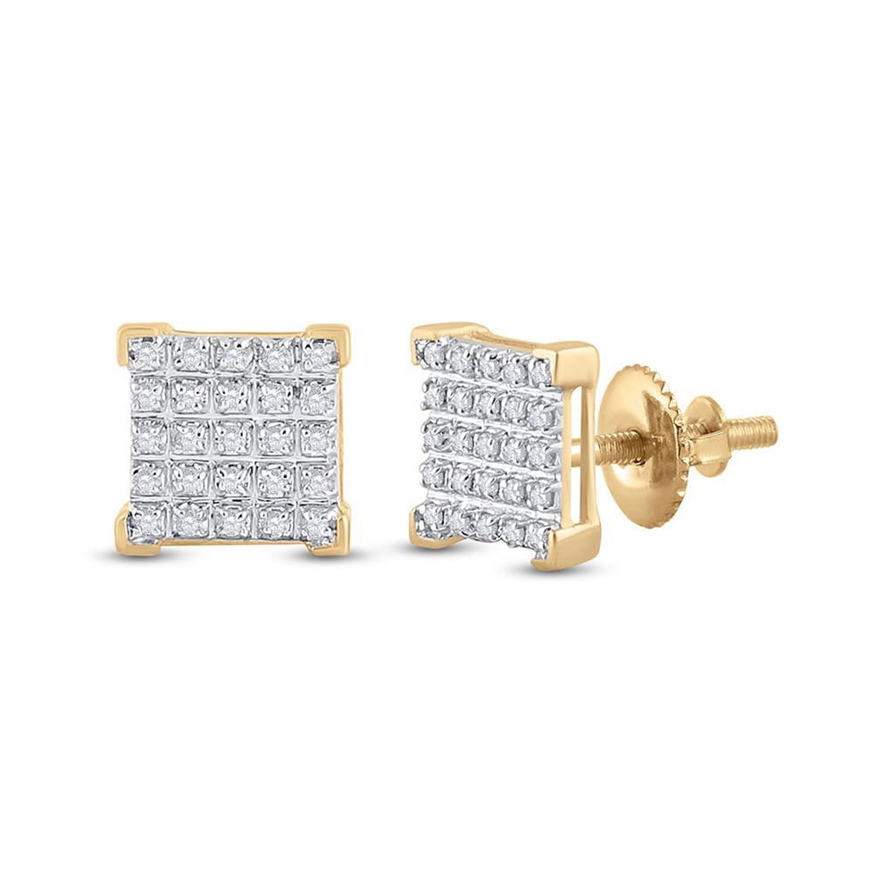 The Diamond Deal 10kt Yellow Gold Mens Round Diamond Square Earrings 1/6 Cttw