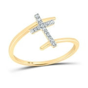 The Diamond Deal 10kt Yellow Gold Womens Round Diamond Cross Ring 1/12 Cttw
