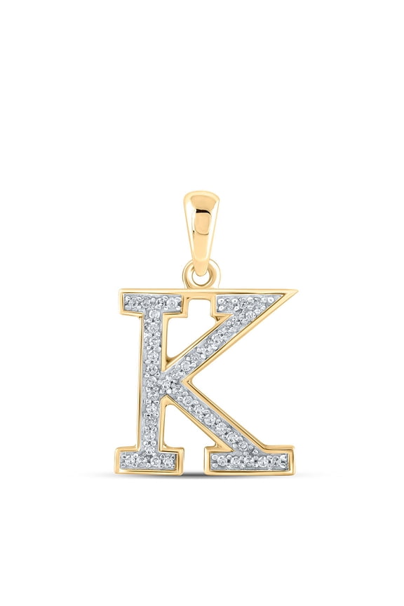 The Diamond Deal 10kt Yellow Gold Womens Round Diamond Initial K Letter Pendant 1/12 Cttw