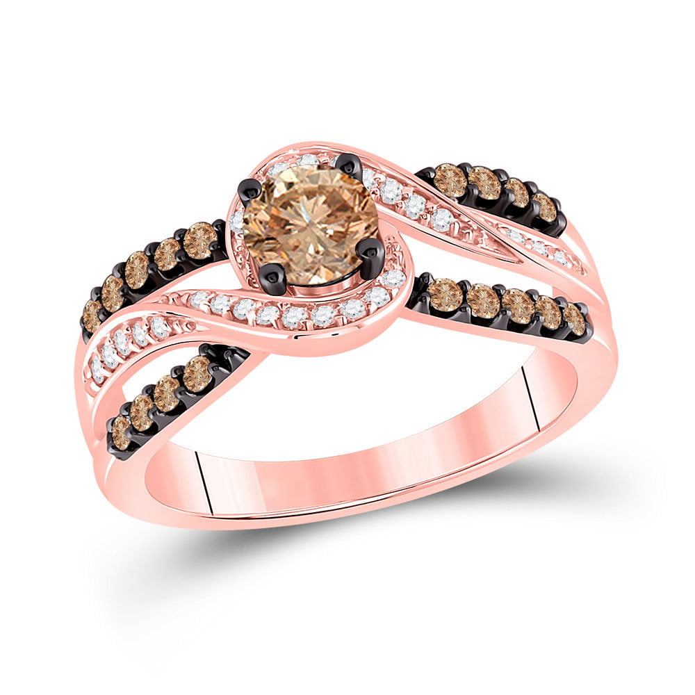 The Diamond Deal 14kt Rose Gold Round Brown Diamond Solitaire Bridal ...