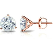The Diamond Deal .33ct (1/3cttw) Carat Natural Round Solitaire Diamond Stud Earrings For Women and Girls and infants in 14k Rose/Pink Gold 3-Prong Martini Stud Earrings With Screw Backs