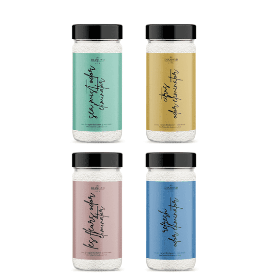 The Diamond Life Home "FRESH Collection" Carpet Powder Bundle 4-Pack Deodorizing Carpet & Upholstery Freshener Sea Mist, Citrus, Les Fleurs & Refresh