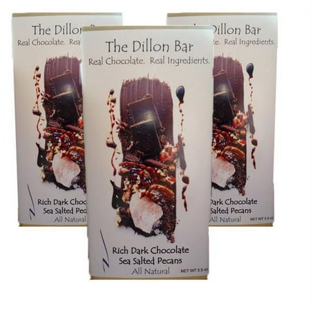 The Dillon Bar-3pk-3.5oz Large Bar-Dark Chocolate Sea Salted Roasted Pecan Premium Chocolate Bar