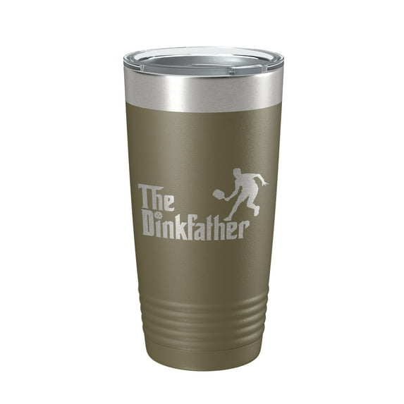 The Dinkfather Tumbler Funny Pickleball Travel Mug Insulated Laser Engraved Coffee Cup Pickle Ball Gift 20 oz Olive Green