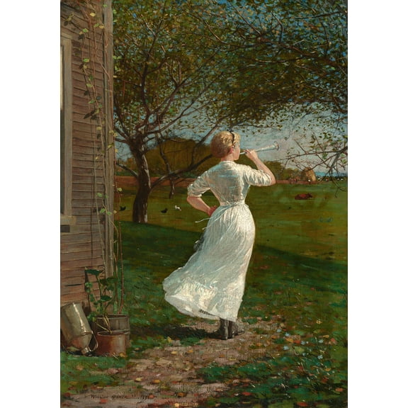The Dinner Horn (Blowing the Horn at Seaside) by Winslow Homer - 12" x 18" Art Print Wall Decor