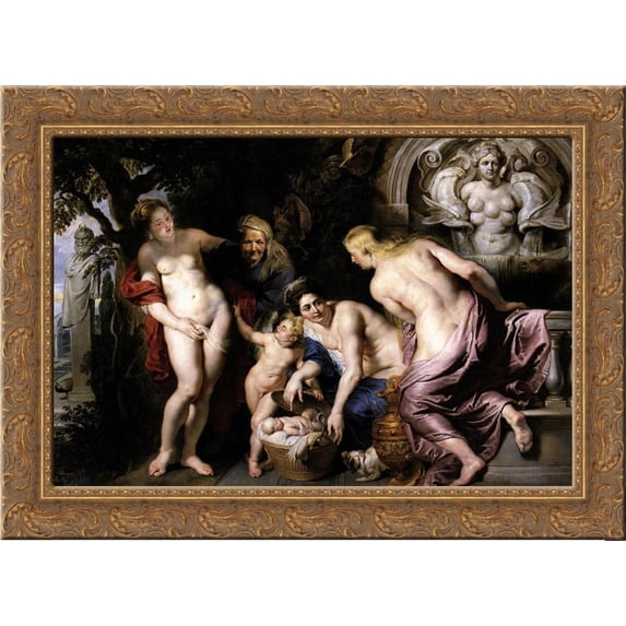 The Discovery of the Child Erichthonius 24x18 Gold Ornate Wood Framed Canvas Art by Peter Paul Rubens