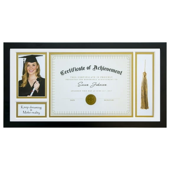 The Display Guys 10x20 Document/Certificate Shadow Box Frame for Diploma Tassel, Solid Pine Wood & Real Tempered Glass w. Double Gold & White Mat