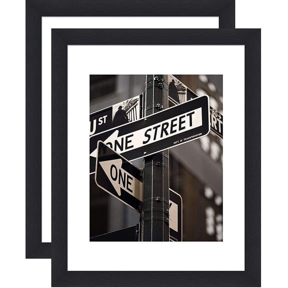 The Display Guys ~ 2 sets of 8x10 inches Black Wooden Photo Frame, Tempered Glass, Luxury Made Affordable, with 1pc White Mat Board for 5”x7” Picture