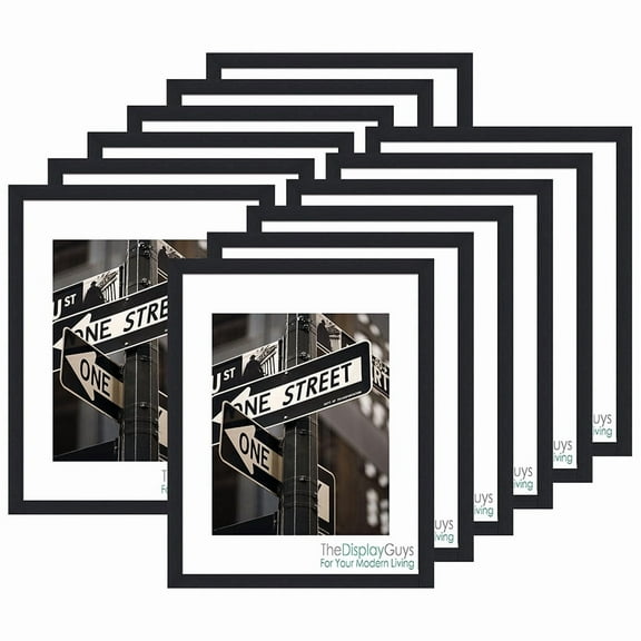 The Display Guys - Black Wooden Square Profile Picture Frame With Mat - Wall Mounting - Tabletop Display - 8" x 10" - Value 2 Pack