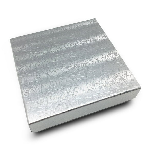 The Display Guys – Cardboard Jewelry Boxes With Cotton – 100 Pack – Silver Foil – #33 (3 1/2" x 3 1/2" x 1")
