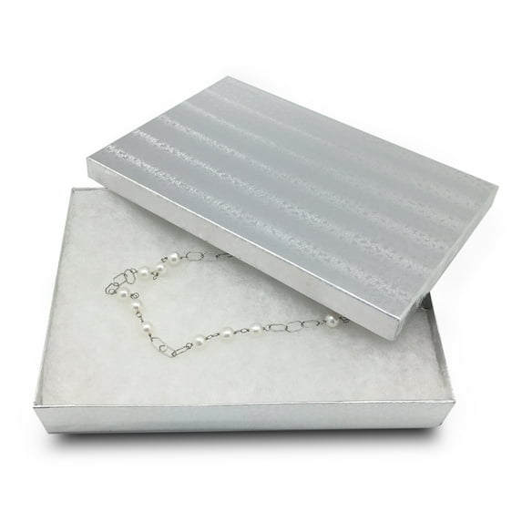 The Display Guys – Cardboard Jewelry Boxes With Cotton – 100 Pack – Silver Foil – #53 (5 7/16" x 3 15/16" x 1")