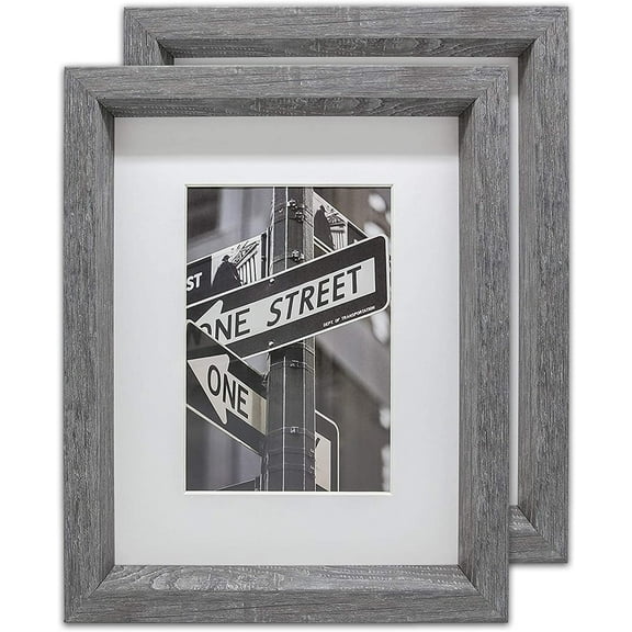 The Display Guys LUXURY MADE AFFORDABLE 2 pcs 8”x10” TEMPERED GLASS Photo Frame in Grey Walnut Wood Finish Beveled Profile Elegant and Contemporary.