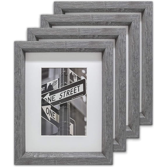 The Display Guys LUXURY MADE AFFORDABLE (Set of 4) 8”x10” TEMPERED GLASS Photo Frame in Grey Walnut Wood Finish Beveled Profile Elegant Contemporary