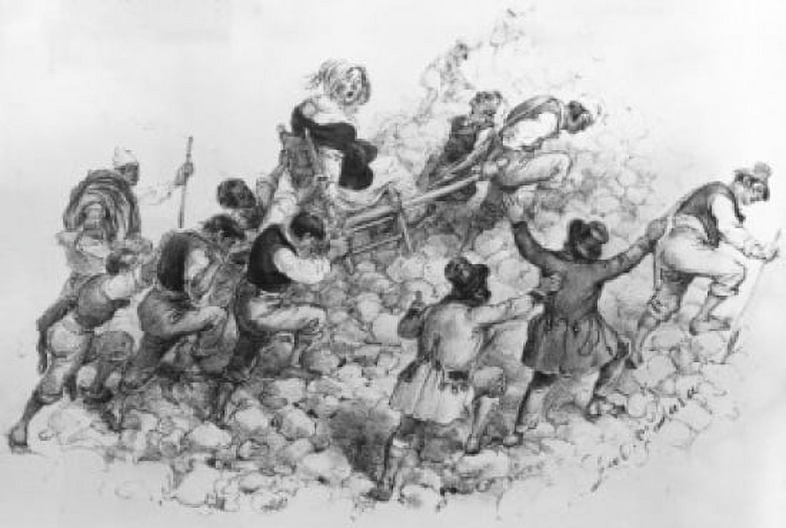 The Distaff Side of Mountaineering Transporting a Lady to the Summit of Mount Vesuvius by unknown artist Italy circa 1840 Canvas Art - (18 x 24)