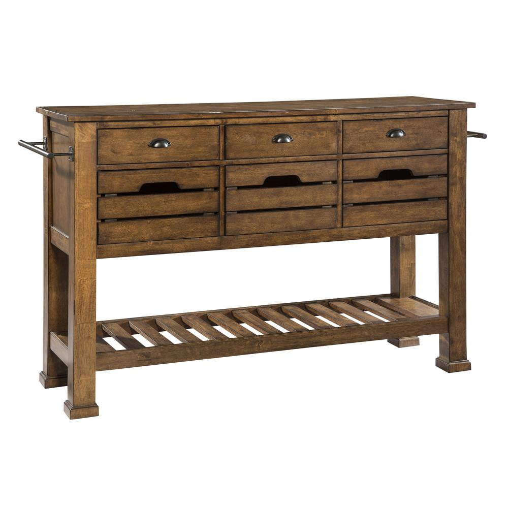 Rustic Brown Birch Wood Sideboard with Copper Accents