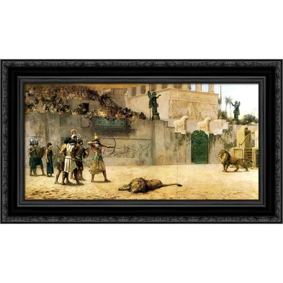 The Diversion of an Assyrian King 24x16 Black Ornate Wood Framed Canvas Art by Bridgman, Frederick Arthur