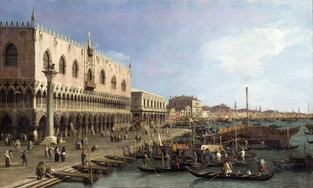 The Dock Towards The Riva Degli Schiavoni With The Column Of San Marco Canvas Art - (36 x 24)