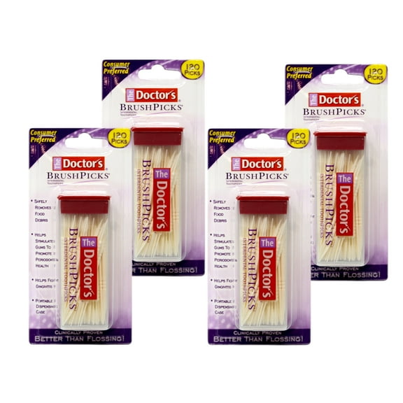 The Doctor’s BrushPicks, Interdental Brushes and Dental Pick 2-in-1, 120 Toothpicks, Pack of 4
