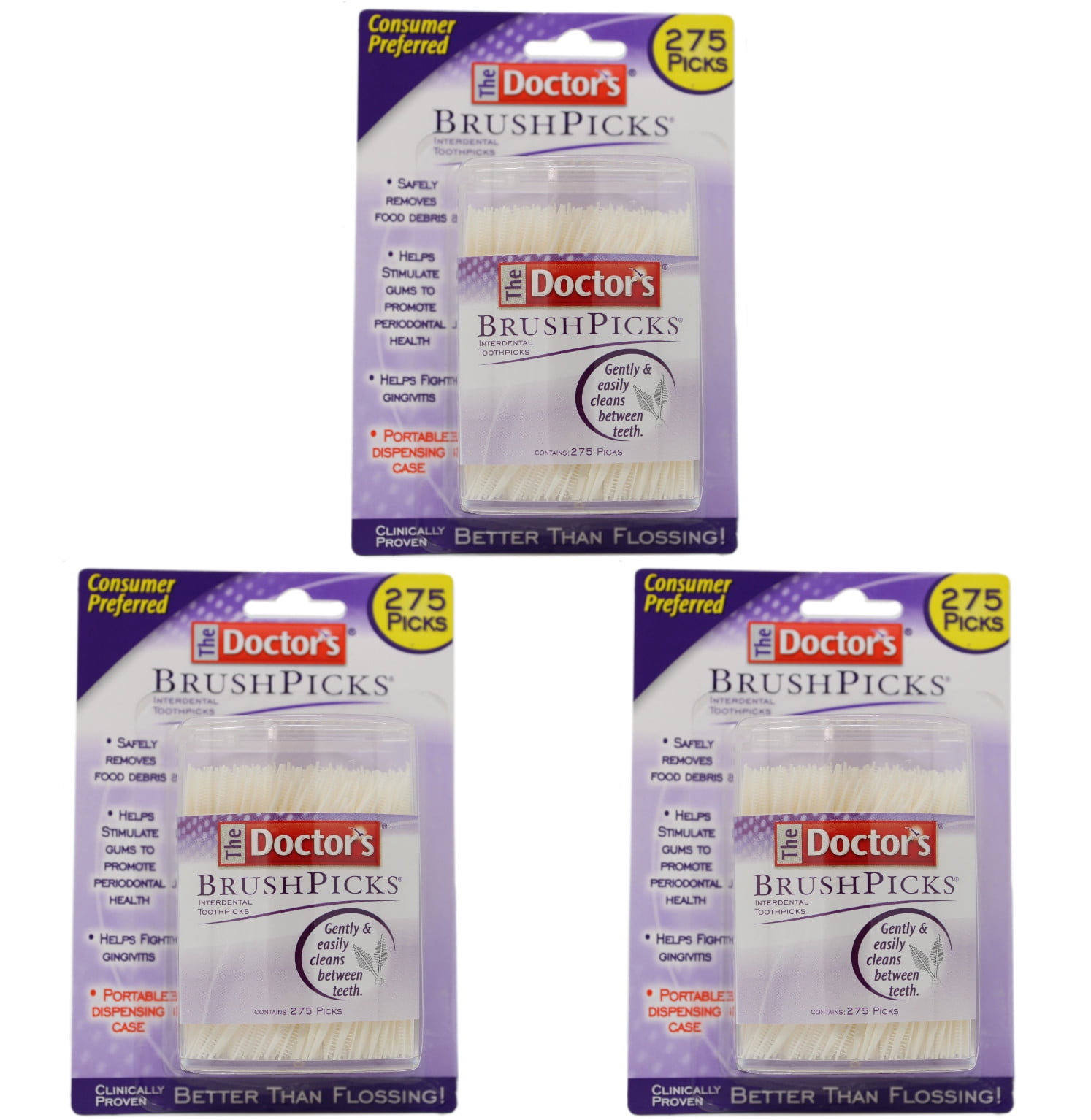 The Doctor's BrushPicks Interdental Toothpicks, 275 Picks, Pack of 3 ...