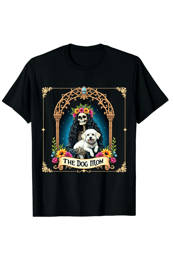 The Dog Mom Skeleton Tarot Card Funny Pet Mama Puppy Lovers Graphic Crew Neck Short Sleeve T-Shirts (Men's, Women's)