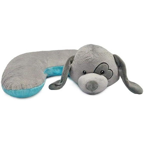 The Dog Pillow Company Plush Pet Pillow/Dog Neck Pillow for Upper Spine and Calming Support, Grey with Heart Eye, 12 x 12 x 5 Inches