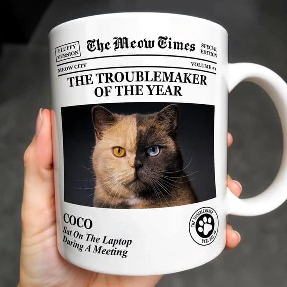 The Dog Times, The Meow Times, Troublemaker Of The Year, Personalized Photo Mug, Bekilab Ceramic Coffee Mug, 11oz 15oz Gift