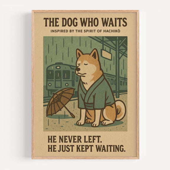 The Dog Who Waits Hachiko Shiba Inu Loyalty Wall Art, Stretched Canvas 8x10in
