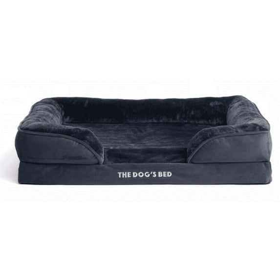 The Dog’s Bed Orthopedic Budget Dog Bed, Medium Reversible Plush & Grey with Black Trim, 34x22, Pain Relief for Arthritis, Hip & Elbow Dysplasia, Post Surgery, Supportive, Waterproof Washable Cover