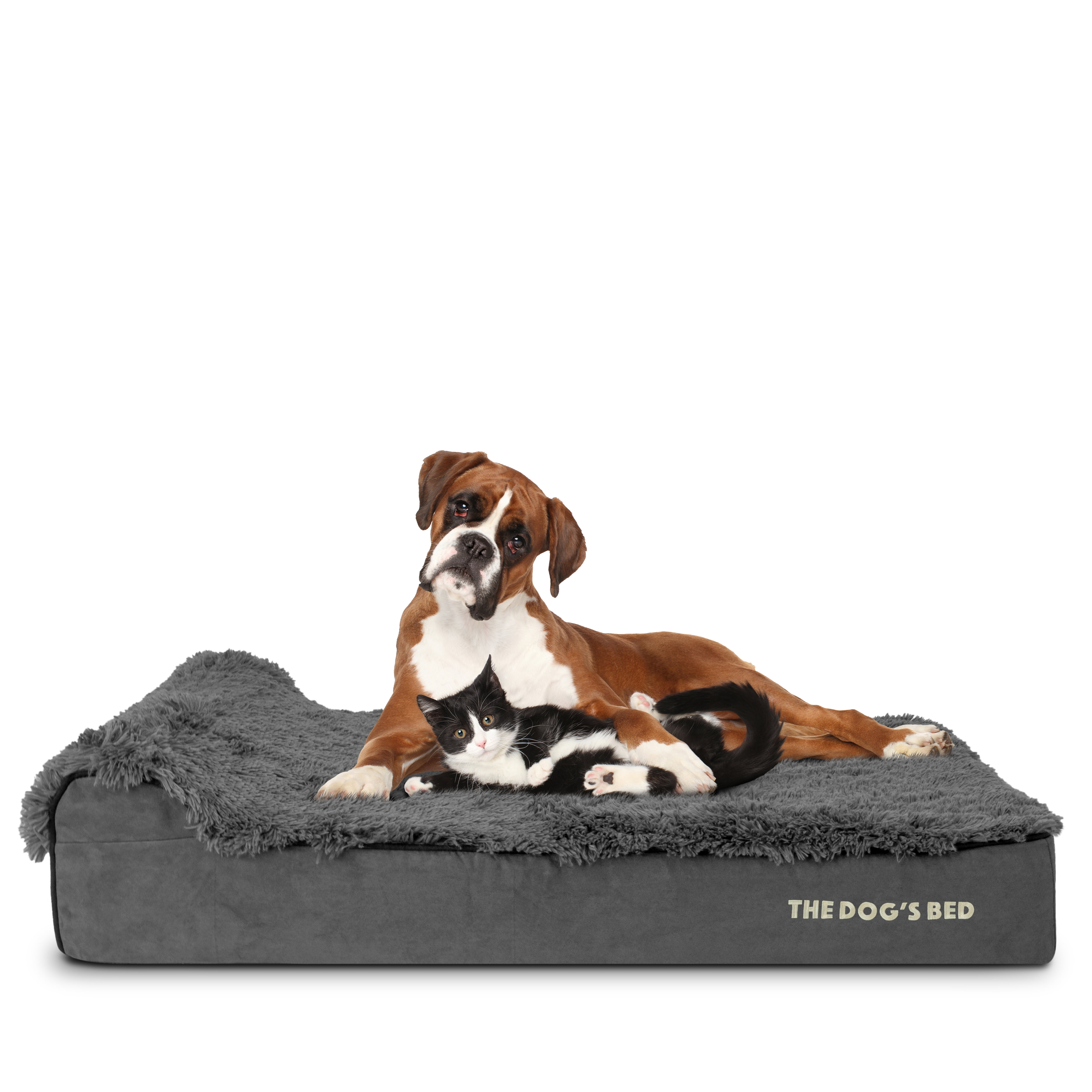 The Dog’s Bed Orthopedic Headrest Dog Bed XL Fur Grey 46x28, Memory Foam, Pain Relief: Arthritis, Hip & Elbow Dysplasia, Post Surgery, Lameness, Supportive, Calming, Waterproof Washable Cover