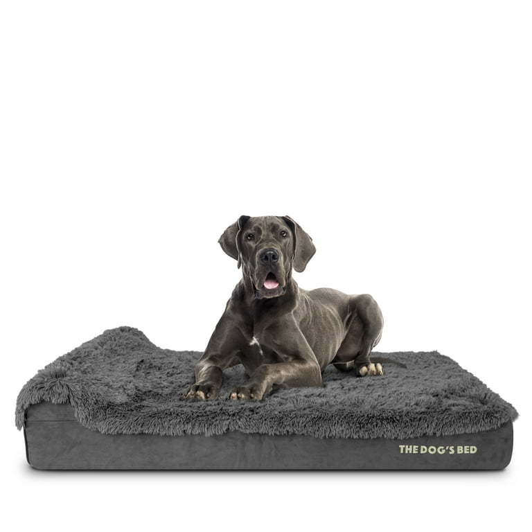 The Dog s Bed Orthopedic Headrest Dog Bed XXL Grey Fur 54x36 Memory Foam Pain Relief Arthritis Hip Elbow Dysplasia Post Surgery Lameness Supportive Calming Waterproof Washable Cover Walmart